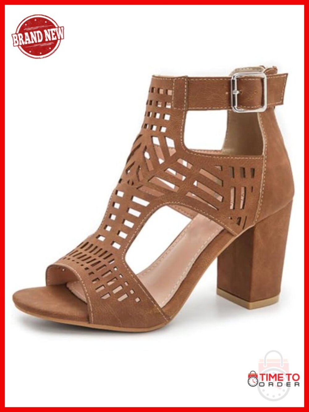 Womens Heeled Sandals Faux Suede Block Heel Open Toe Ankle Strap 3.14in